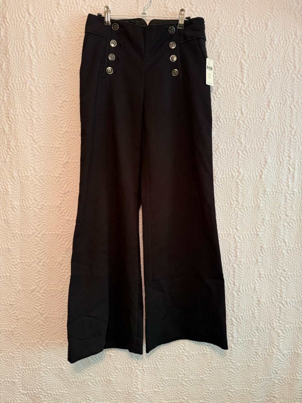 Anthro Elevenses High-Waist Button Detail Black Wide-Leg Pants